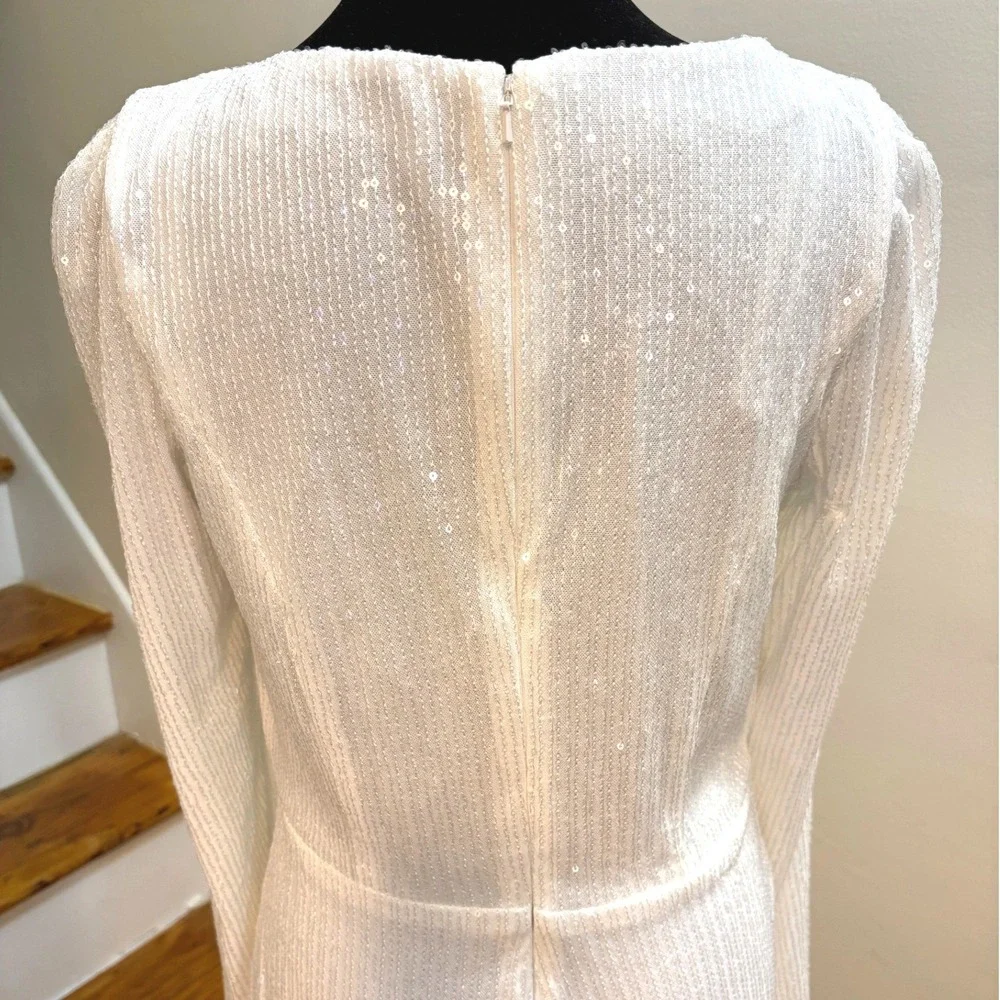 Mac Duggal Gown Women‎ Size 8 White Long Sleeve Sequin Glam Wedding 26395 NWT